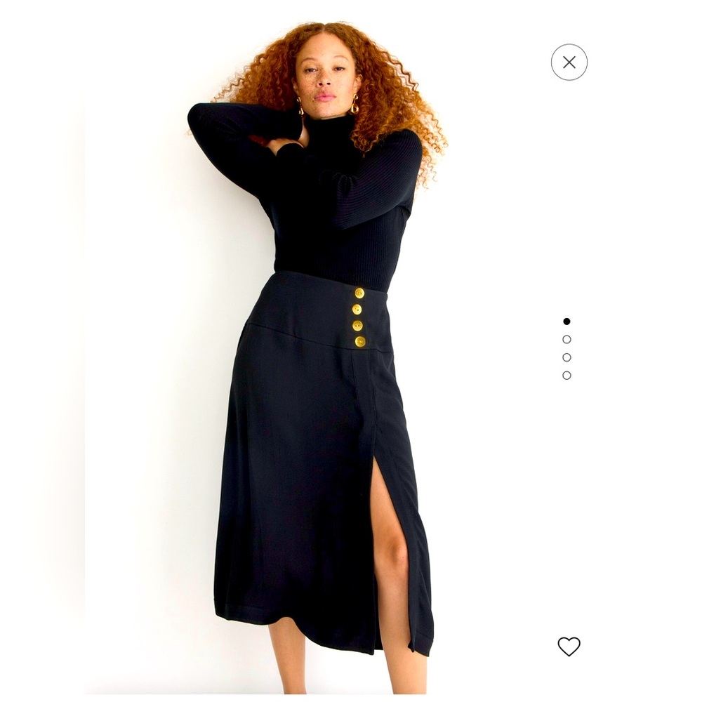 J. Crew black Side-slit crepe midi skirt with gold buttons size 00 regular NWT